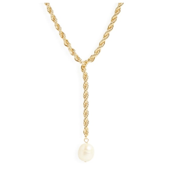 LEEADA Bryn Pearl Gold Rope Lariat Necklace Rachel Zoe - Picture 2 of 6